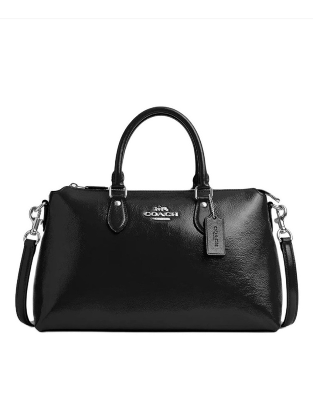 Coach Georgia Black Leather Satchel with Silver Hardware
